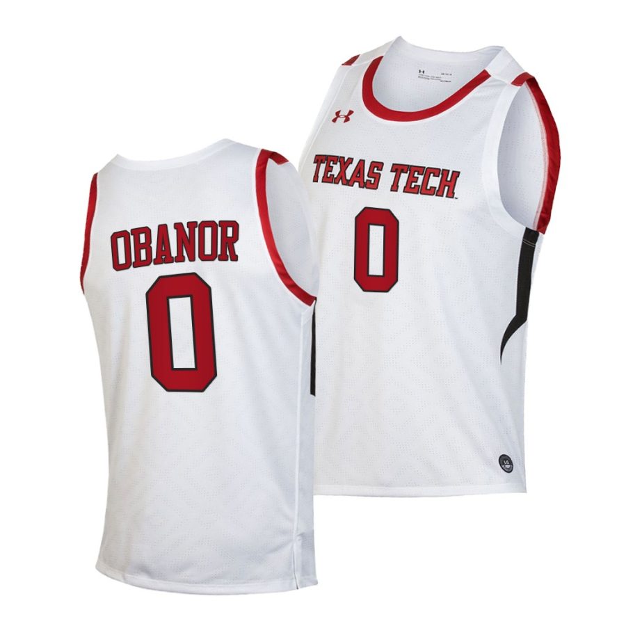 texas tech red raiders kevin obanor white home 2021 top transfers jersey