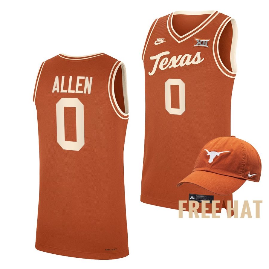 timmy allen texas longhorns orange 2021 22college basketball throwback jersey