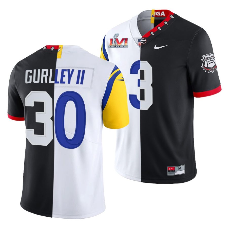 todd gurley ii black white dual teams split georgia bulldogs x la rams jersey