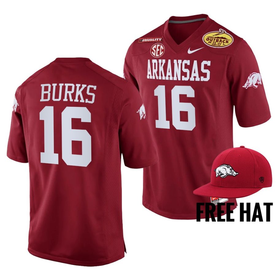 treylon burks arkansas razorbacks cardinal 2021 outback bowl cfp jersey