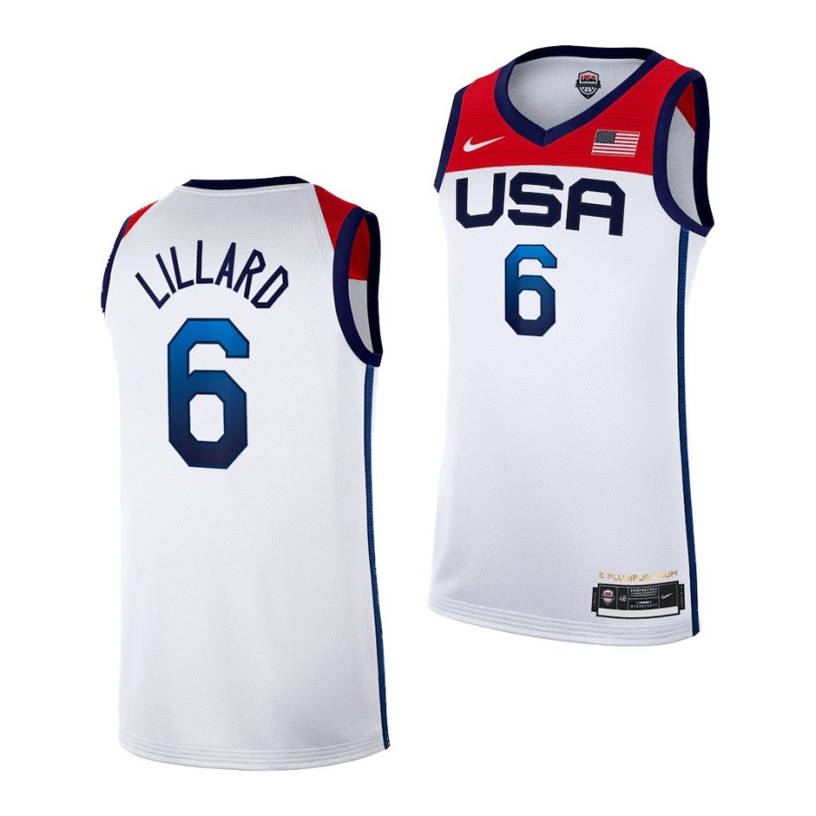 usa basketball damian lillard white tokyo olympics 2021 home jersey