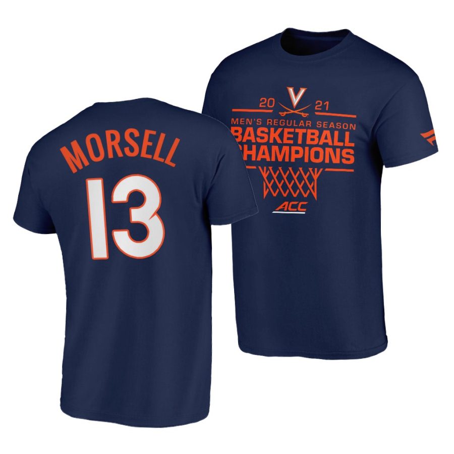 virginia cavaliers casey morsell 2021 acc regular season champions navy t shirt