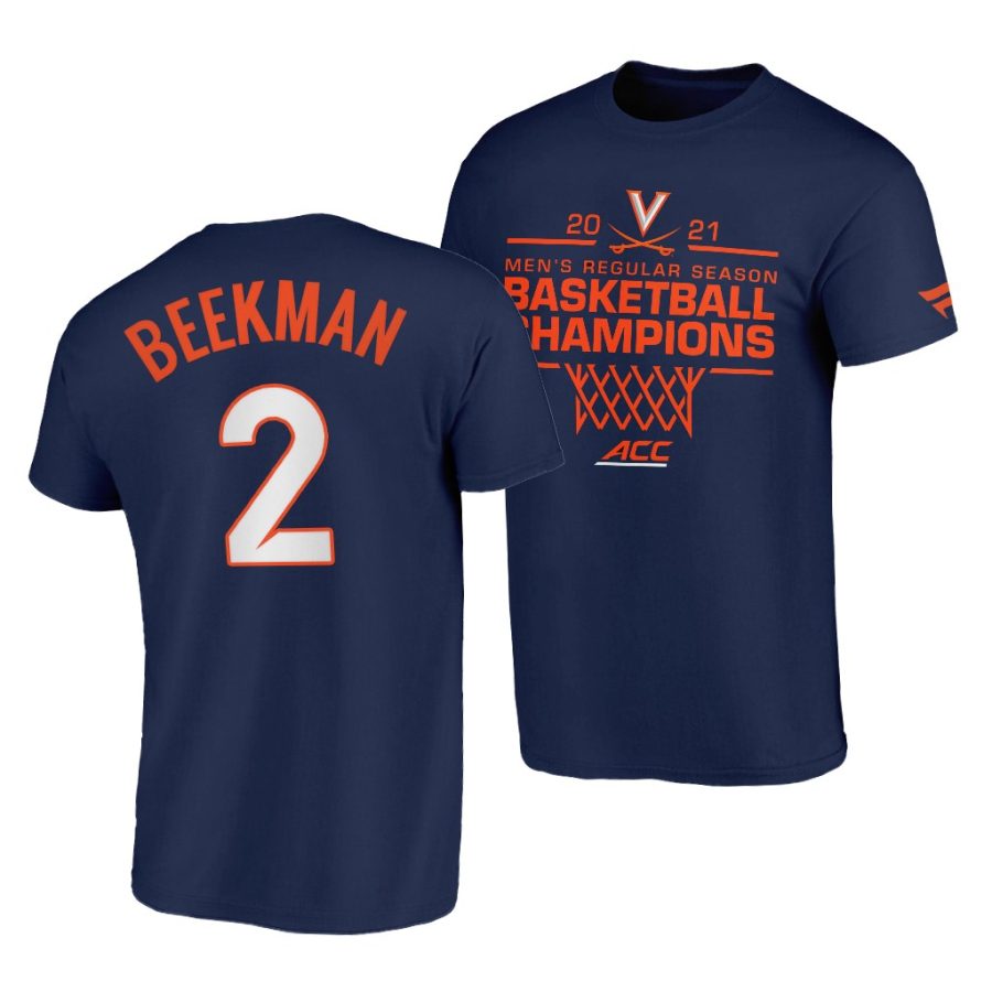 virginia cavaliers reece beekman 2021 acc regular season champions navy t shirt