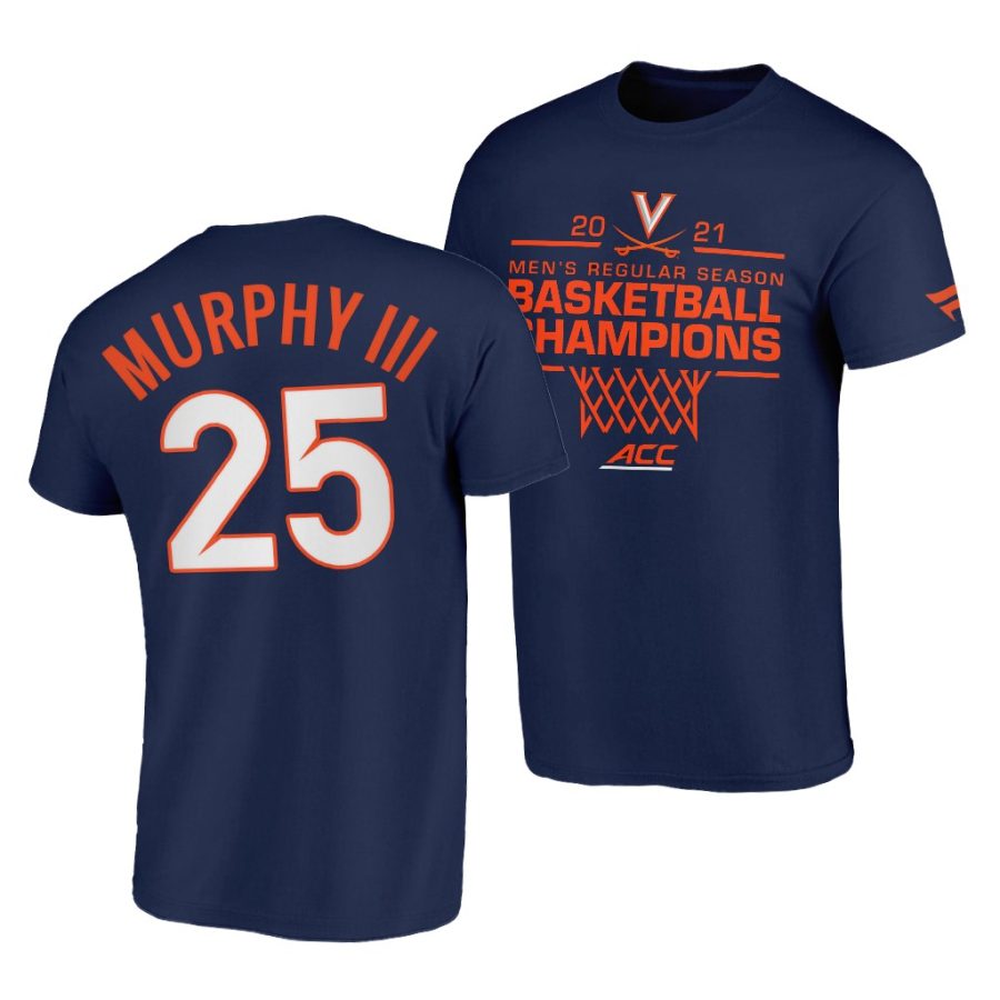 virginia cavaliers trey murphy iii 2021 acc regular season champions navy t shirt