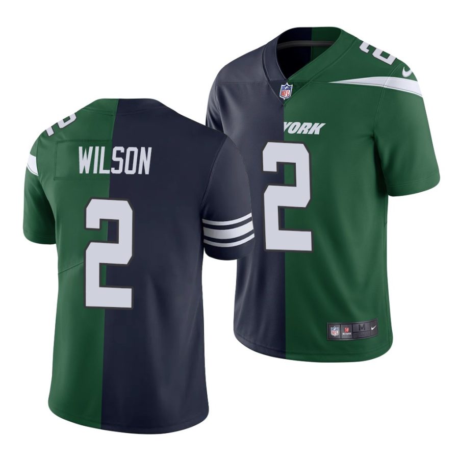 zach wilson jets navy green 2021 nfl draft split jersey